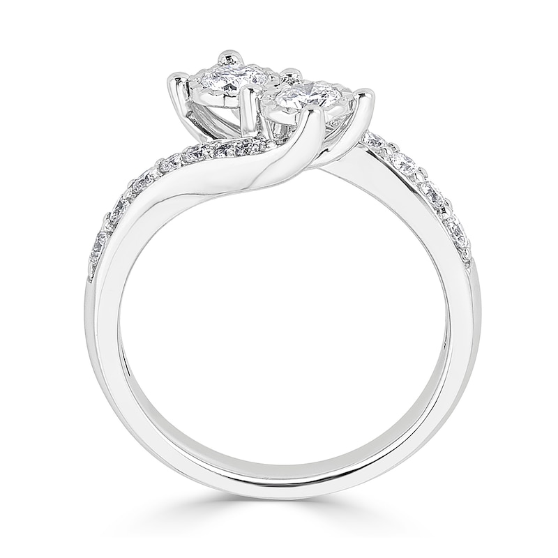 0.70 CT. T.W. Diamond Graduated Bypass Two Stone Engagement Ring in 14K White Gold