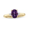 Thumbnail Image 0 of Oval Faceted Amethyst and 0.05 CT. T.W. Diamond Side Accent Ring in 14K Gold
