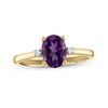Thumbnail Image 0 of Oval Faceted Amethyst and 0.05 CT. T.W. Diamond Side Accent Ring in 14K Gold
