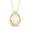 Thumbnail Image 1 of Pear-Shaped Cabochon Opal and 0.07 CT. T.W. Diamond Open Frame Teardrop Pendant in 14K Gold