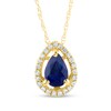 Thumbnail Image 1 of Pear-Shaped Faceted Blue Sapphire and 0.07 CT. T.W. Diamond Open Frame Teardrop Pendant in 14K Gold
