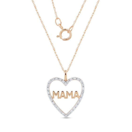 0.086 CT. T.W. Diamond "MAMA" Heart Outline Pendant in 10K Rose Gold