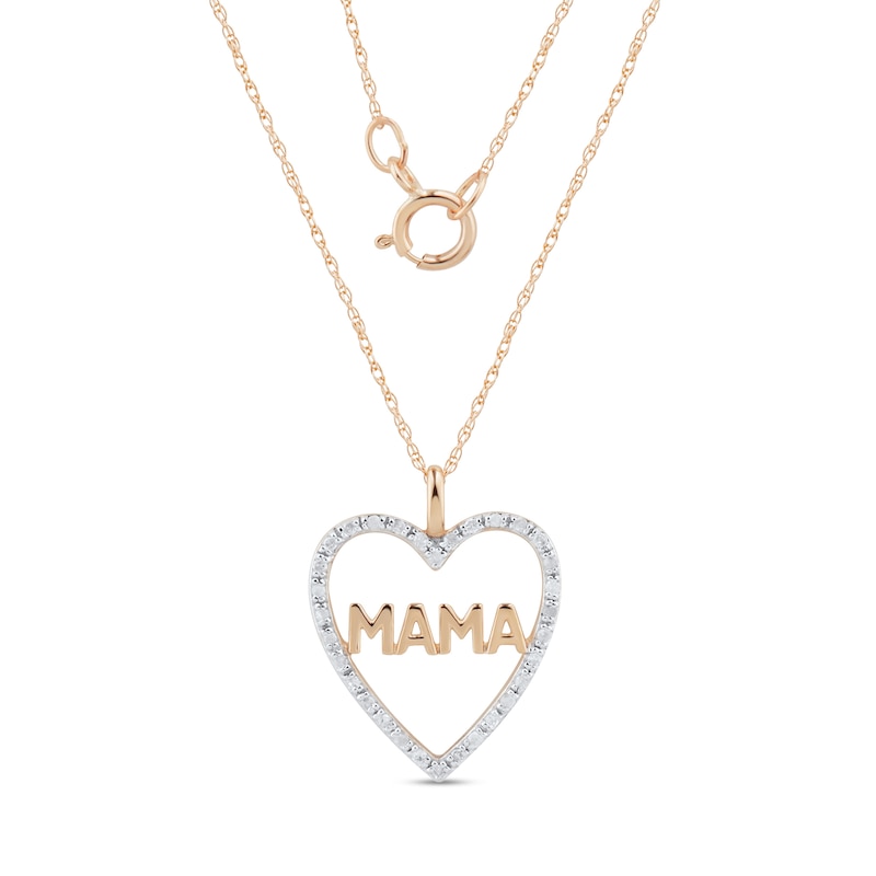 0.086 CT. T.W. Diamond "MAMA" Heart Outline Pendant in 10K Rose Gold