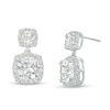 Thumbnail Image 1 of Cushion-Cut White Lab-Created Sapphire Frame Double Drop Earrings in Sterling Silver