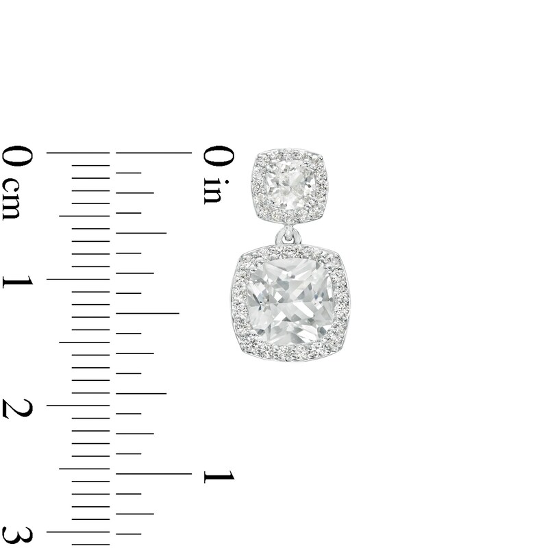Cushion-Cut White Lab-Created Sapphire Frame Double Drop Earrings in Sterling Silver