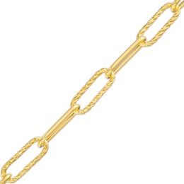 Italian Gold 1.0mm Hollow Paperclip Link Chain with Heart Bracelet in 14K Gold – 7.25&quot;