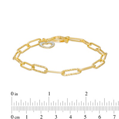 1.0mm Paper Clip Link Chain with Heart Bracelet in Hollow 14K Gold – 7.25"