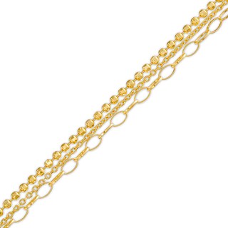 Cable, Bead and Link Mix Chain Triple Strand Bracelet in 18K Gold – 7.5"