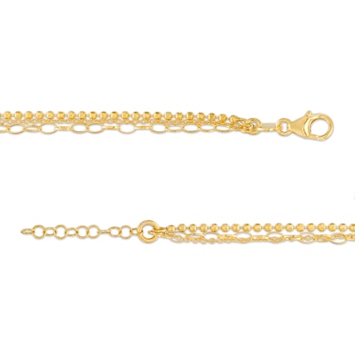 Cable, Bead and Link Mix Chain Triple Strand Bracelet in 18K Gold – 7.5"