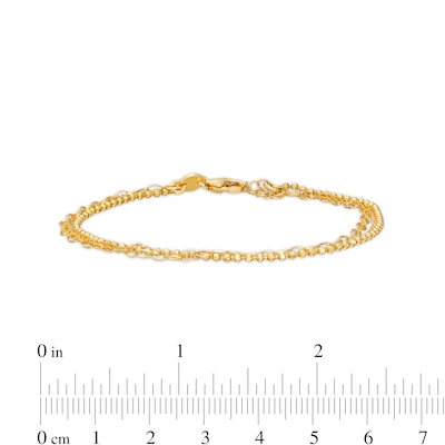 Cable, Bead and Link Mix Chain Triple Strand Bracelet in 18K Gold – 7.5"