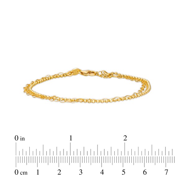 Cable, Bead and Link Mix Chain Triple Strand Bracelet in 18K Gold – 7.5"