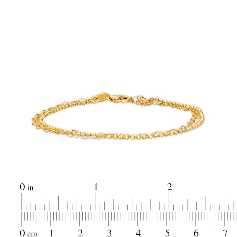 Cable, Bead and Link Mix Chain Triple Strand Bracelet in 18K Gold – 7.5"