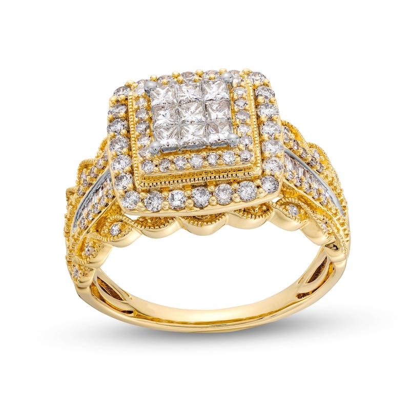 1.00 CT. T.W. Princess-Cut Multi-Diamond Double Frame Vintage-Style Engagement Ring in 10K Gold