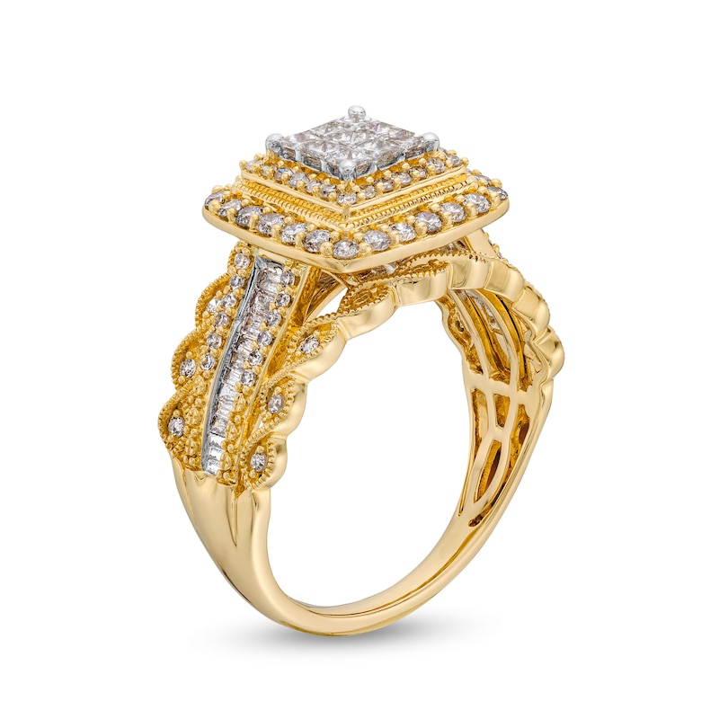 1.00 CT. T.W. Princess-Cut Multi-Diamond Double Frame Vintage-Style Engagement Ring in 10K Gold