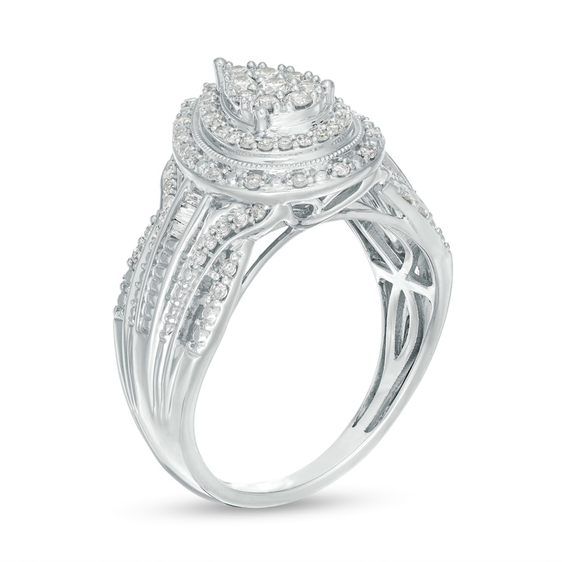 0.50 CT. T.W. Pear-Shaped Multi-Diamond Double Frame Vintage-Style Engagement Ring in 10K White Gold