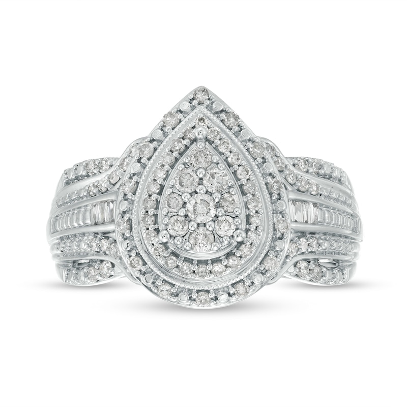 0.50 CT. T.W. Pear-Shaped Multi-Diamond Double Frame Vintage-Style Engagement Ring in 10K White Gold