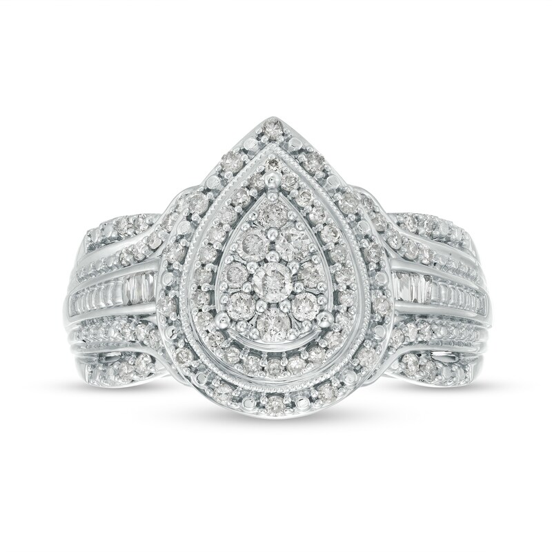 0.50 CT. T.W. Pear-Shaped Multi-Diamond Double Frame Vintage-Style Engagement Ring in 10K White Gold