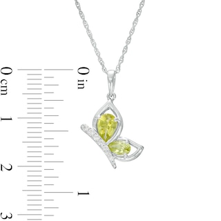 Pear-Shaped Peridot and White Lab-Created Sapphire Butterfly Outline Silhouette Pendant in Sterling Silver