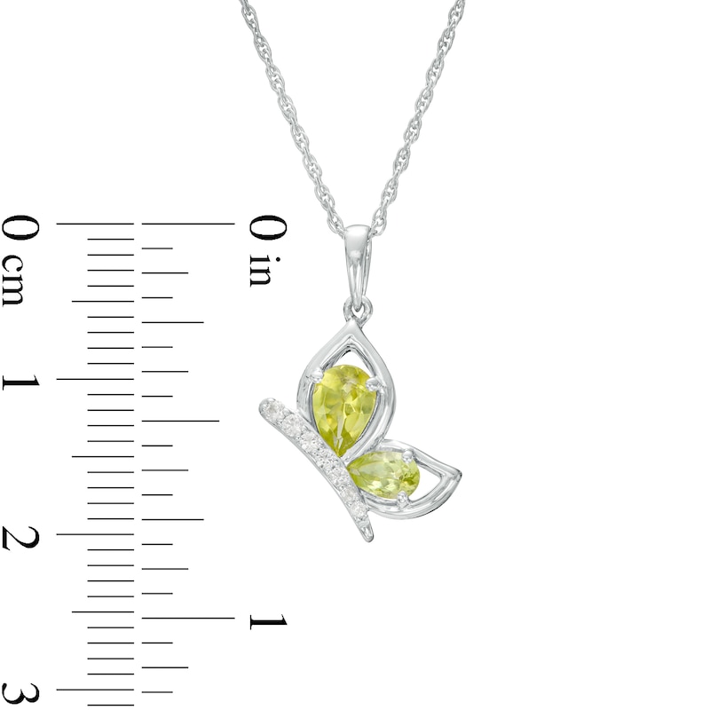 Pear-Shaped Peridot and White Lab-Created Sapphire Butterfly Outline Silhouette Pendant in Sterling Silver