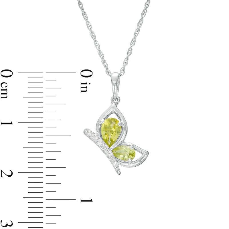 Main Image 3 of Pear-Shaped Peridot and White Lab-Created Sapphire Butterfly Outline Silhouette Pendant in Sterling Silver