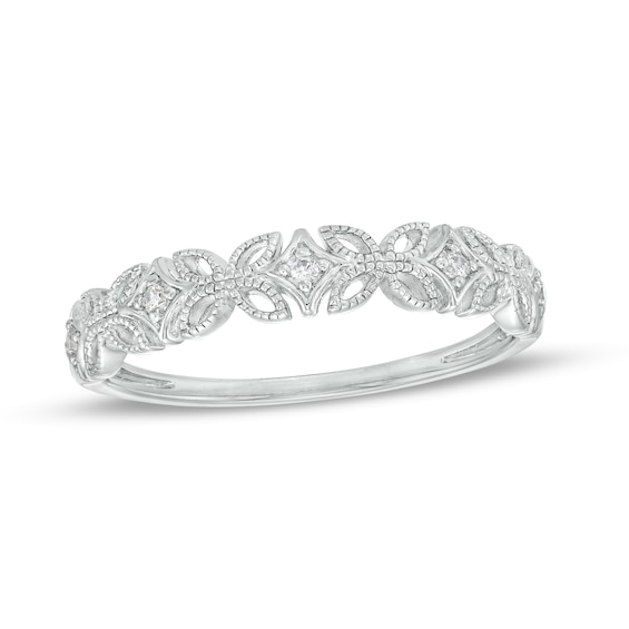 Diamond Accent Art Deco Floral Pattern Vintage-Style Wedding Band in 10K Gold