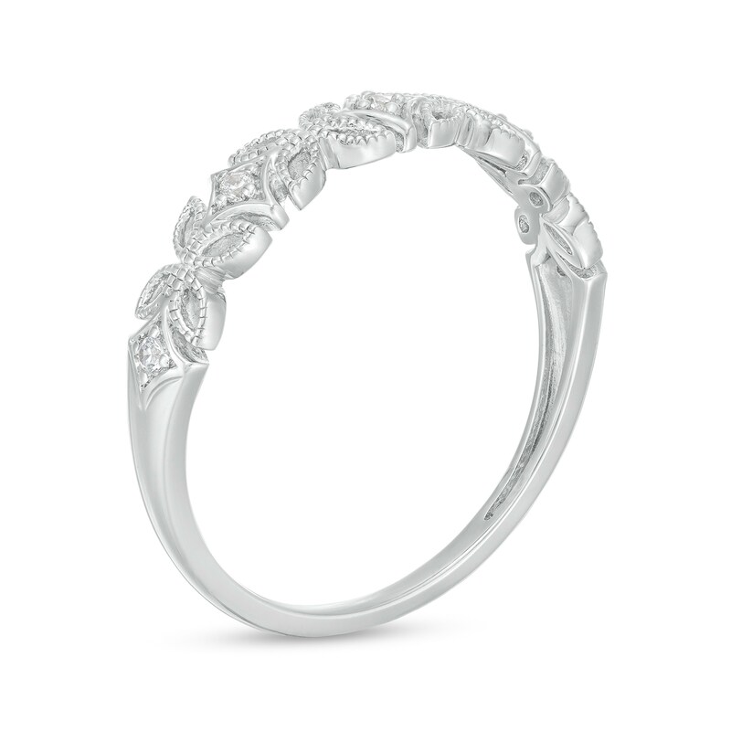 Main Image 3 of Diamond Accent Art Deco Floral Pattern Vintage-Style Wedding Band in 10K White Gold