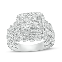 1.00 CT. T.W. Princess-Cut Multi-Diamond Double Frame Vintage-Style Engagement Ring in 10K White Gold