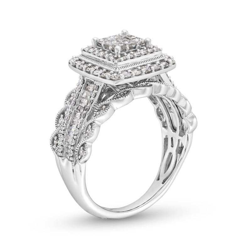 1.00 CT. T.W. Princess-Cut Multi-Diamond Double Frame Vintage-Style Engagement Ring in 10K White Gold
