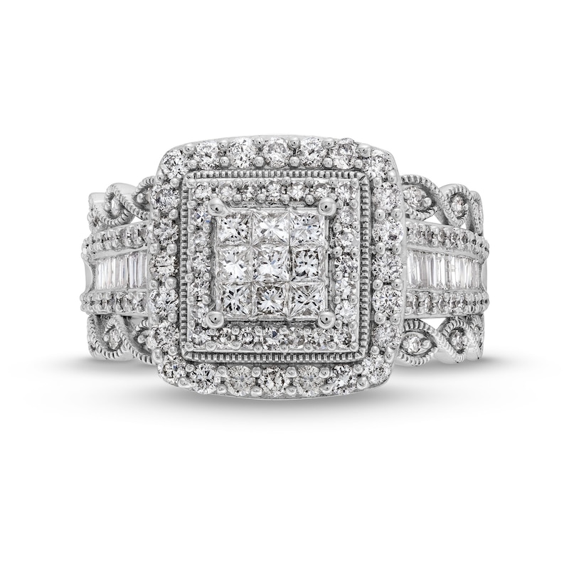 1.00 CT. T.W. Princess-Cut Multi-Diamond Double Frame Vintage-Style Engagement Ring in 10K White Gold