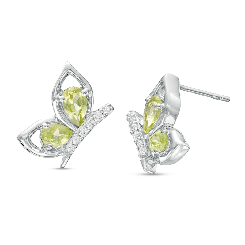 Pear-Shaped Peridot and White Lab-Created Sapphire Butterfly Outline Silhouette Stud Earrings in Sterling Silver|Peoples Jewellers