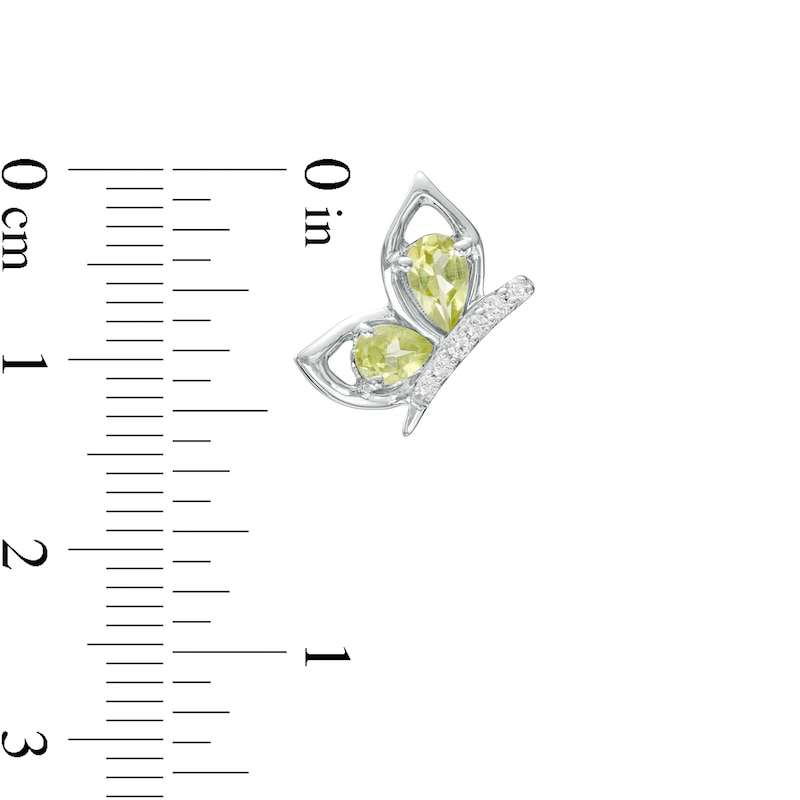 Main Image 3 of Pear-Shaped Peridot and White Lab-Created Sapphire Butterfly Outline Silhouette Stud Earrings in Sterling Silver