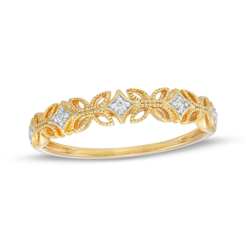 Diamond Accent Art Deco Floral Pattern Vintage-Style Wedding Band in 10K Gold