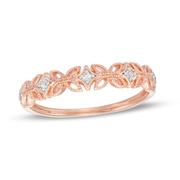 Diamond Accent Art Deco Floral Pattern Vintage-Style Wedding Band in 10K Rose Gold
