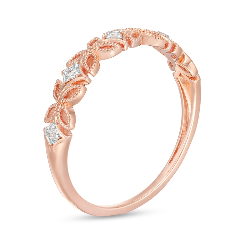 Diamond Accent Art Deco Floral Pattern Vintage-Style Wedding Band in 10K Rose Gold