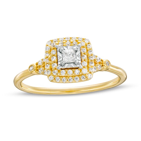 0.25 CT. T.W. Princess-Cut Diamond Double Frame Split Shank Engagement Ring in 10K Gold (I/I3