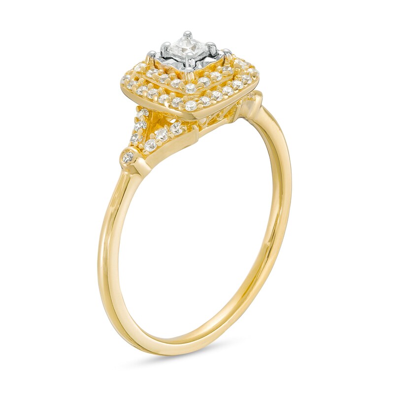 0.25 CT. T.W. Princess-Cut Diamond Double Frame Split Shank Engagement Ring in 10K Gold (I/I3)