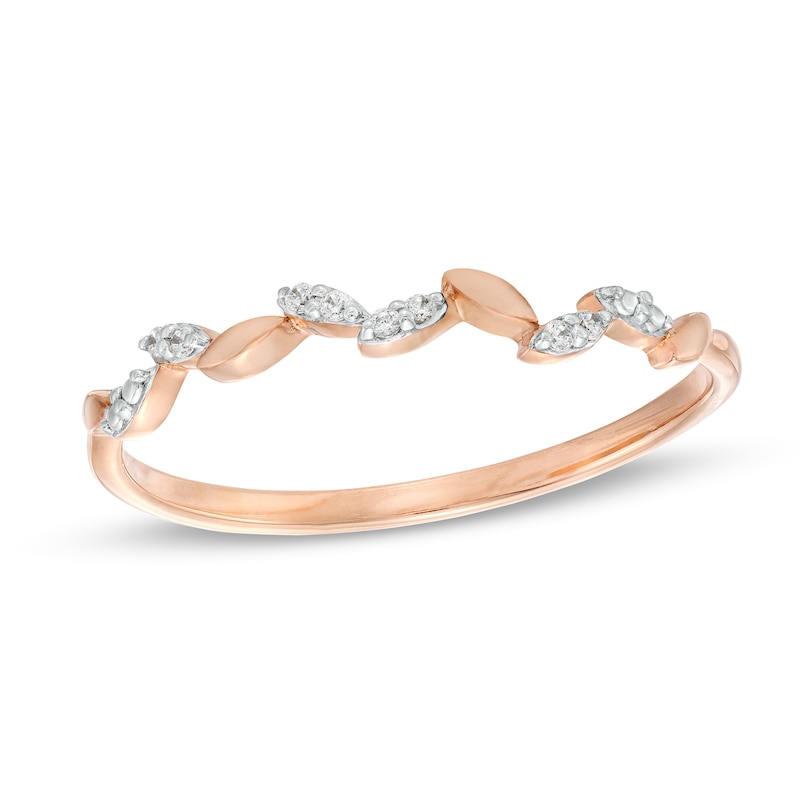 Diamond Accent Beaded Leafy Vine Anniversary Band in 10K Rose Gold|Peoples Jewellers