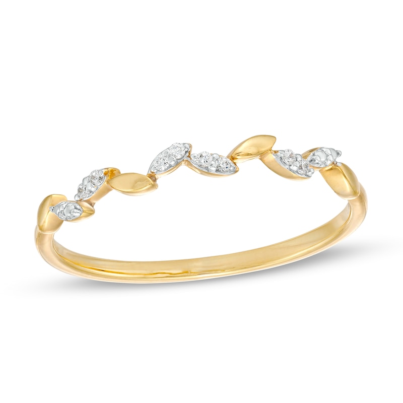Diamond Accent Beaded Leafy Vine Anniversary Band in 10K Gold