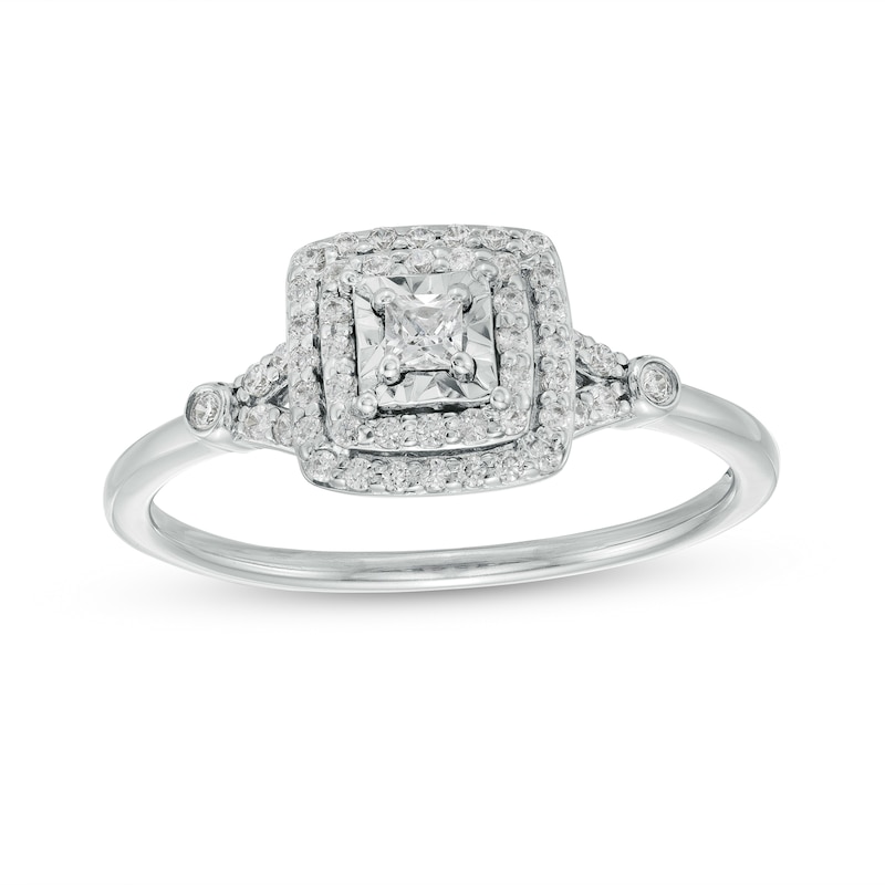 0.25 CT. T.W. Princess-Cut Diamond Double Frame Split Shank Engagement Ring in 10K White Gold (I/I3)