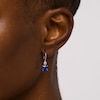 Thumbnail Image 1 of 6.0mm Cushion-Cut Blue and White Lab-Created Sapphire Double Drop Earrings in 10K White Gold