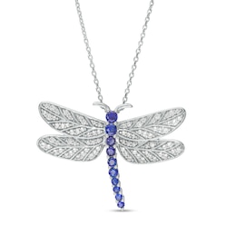 Blue and White Lab-Created Sapphire Dragonfly Pendant in Sterling Silver