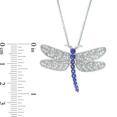 Blue and White Lab-Created Sapphire Dragonfly Pendant in Sterling Silver