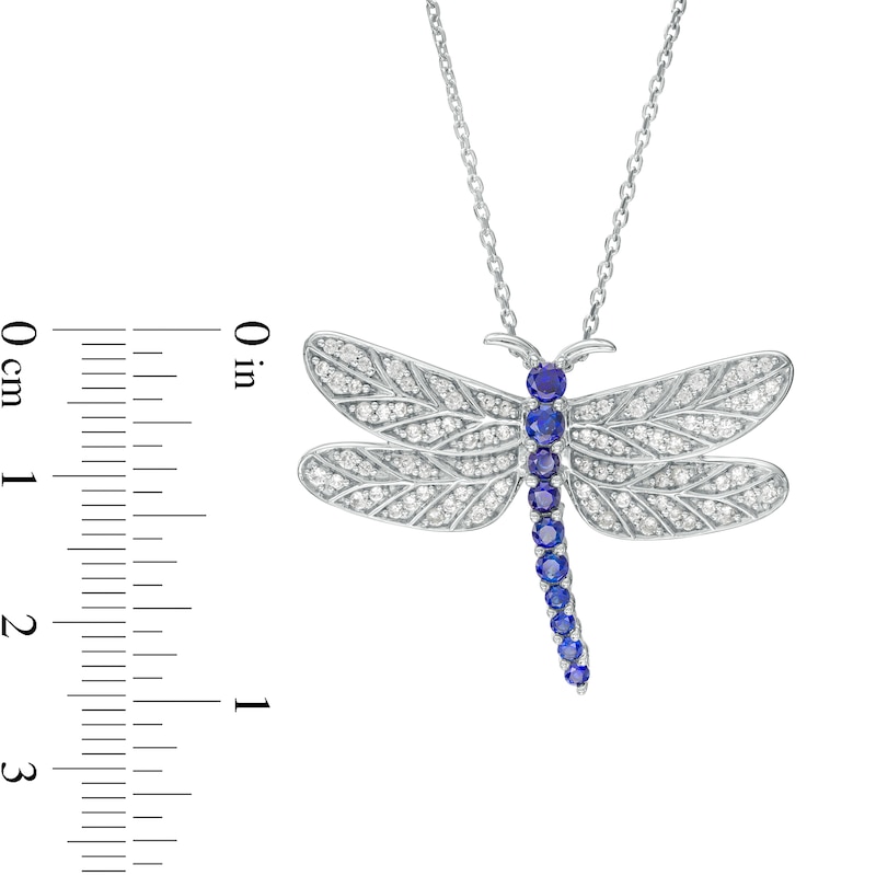 Main Image 3 of Blue and White Lab-Created Sapphire Dragonfly Pendant in Sterling Silver