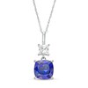 8.0mm Cushion-Cut Blue and White Lab-Created Sapphire Double Drop Pendant in 10K White Gold