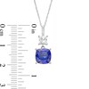 8.0mm Cushion-Cut Blue and White Lab-Created Sapphire Double Drop Pendant in 10K White Gold
