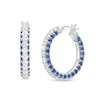 Thumbnail Image 1 of Blue and White Lab-Created Sapphire Triple Row Hoop Earrings in Sterling Silver