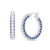 Thumbnail Image 0 of Blue and White Lab-Created Sapphire Triple Row Hoop Earrings in Sterling Silver