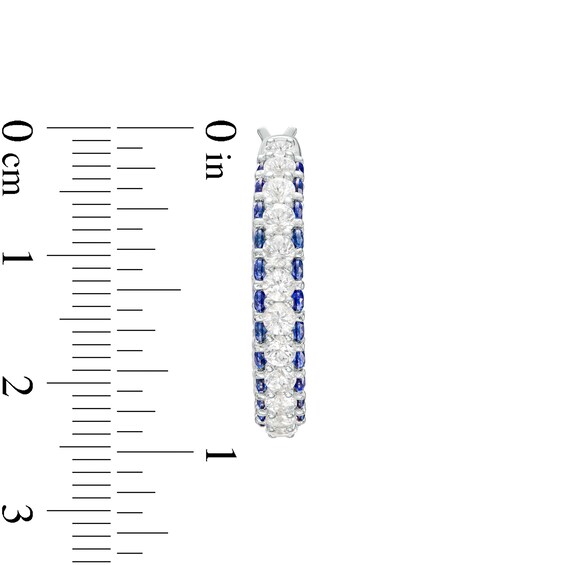 Blue and White Lab-Created Sapphire Triple Row Hoop Earrings in Sterling Silver