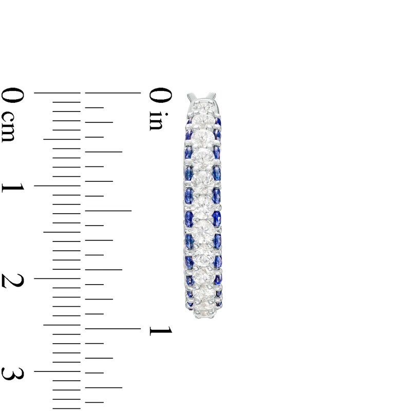 Main Image 3 of Blue and White Lab-Created Sapphire Triple Row Hoop Earrings in Sterling Silver