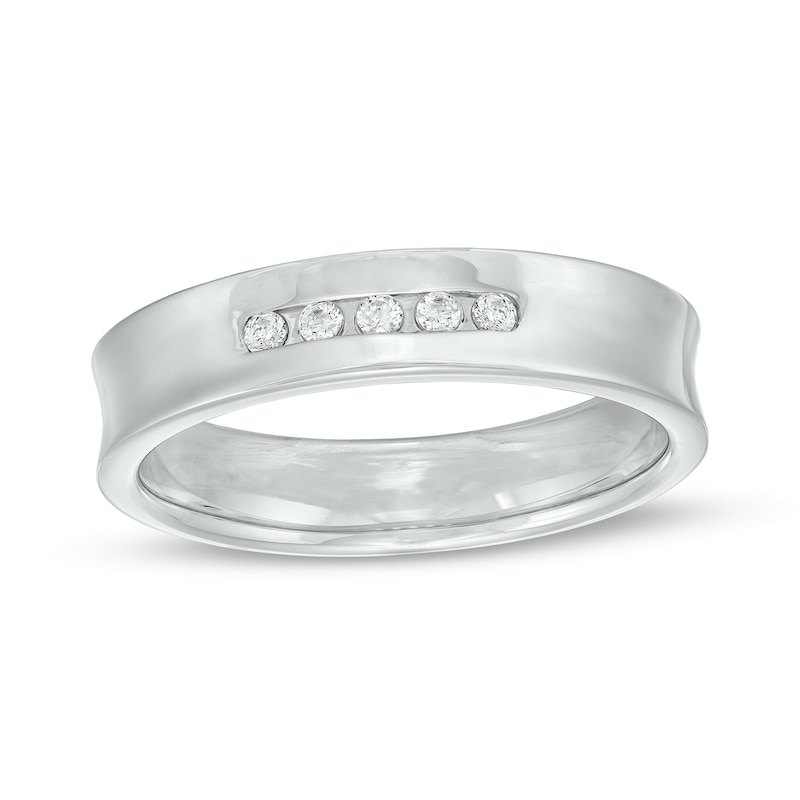 Men's 0.09 CT. T.W. Diamond Five Stone Wedding Band in 10K White Gold|Peoples Jewellers